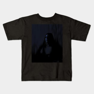 Portrait, digital collage and special processing. Man sitting. Calm but strong. Dark blue. Kids T-Shirt